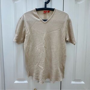 Hugo Boss Tan V Neck Short Sleeve Tee M